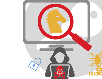 The picture showcases a hacker trying to use trojans, worms and spyware.