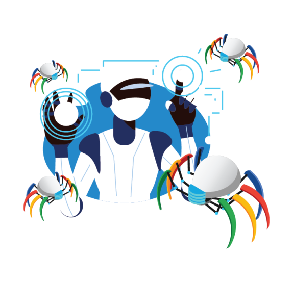 robot with google crawl bots to represent search engine optimization