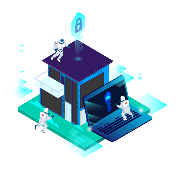 The picture depicts three individuals building a digital home to denote website creation packages