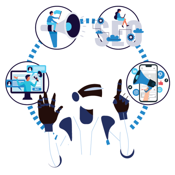 a robot looking up all the marketing processes as workflow automation